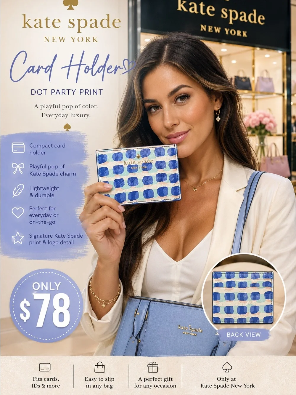 kate spade Blue & Cream Dot Print Card Holder